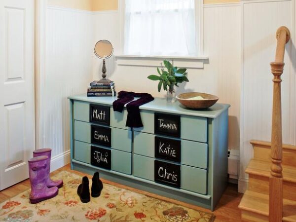 repurpose drawers for mudroom